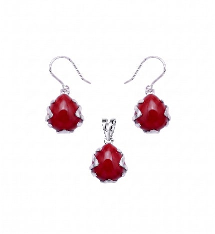 Juego precolombino jade rojo - plata 925