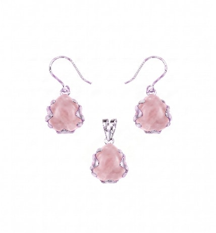 Juego precolombino cuarzo rosa - plata 925