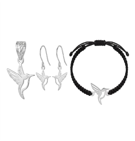 Juego y manilla colibrí - plata 925