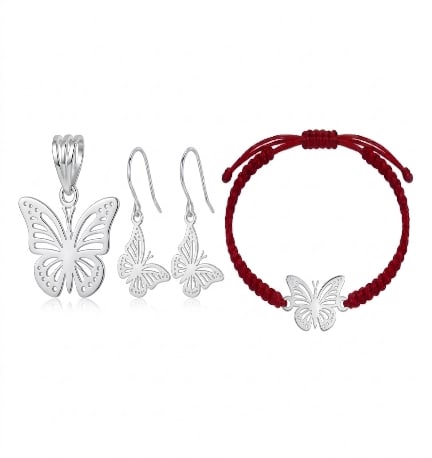 Juego y manilla mariposas - plata 925