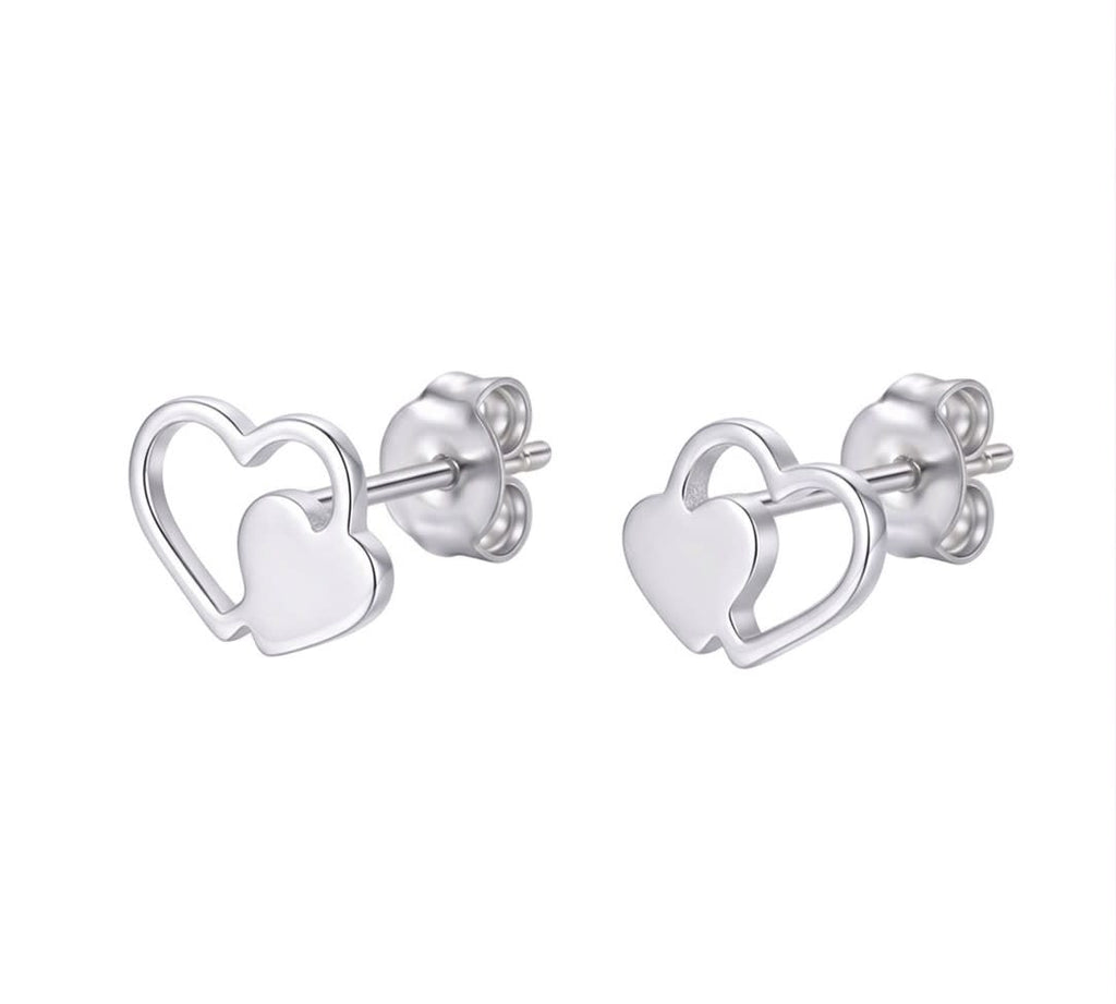 Topo doble corazón - topos en plata 925