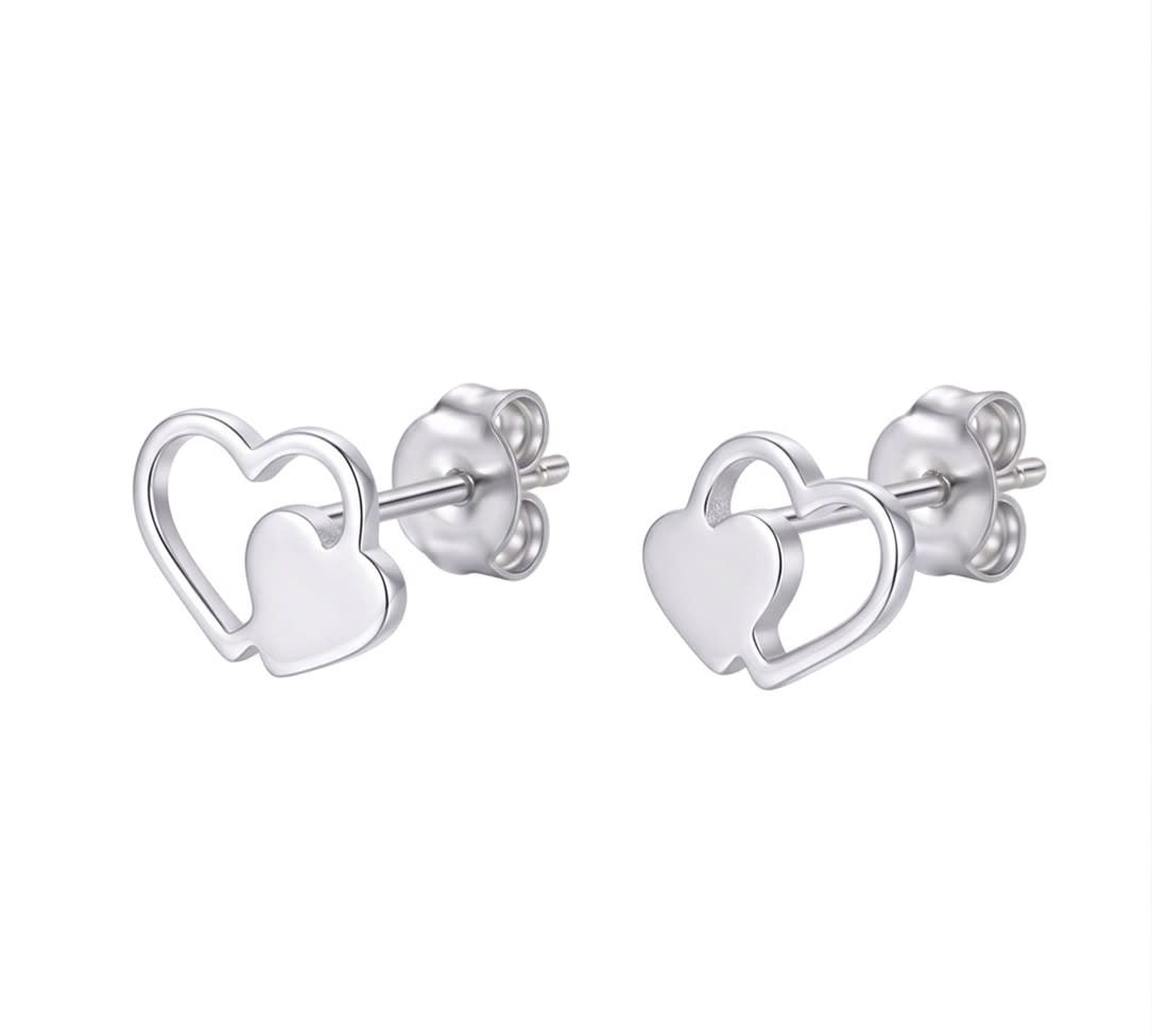 Topo doble corazón - topos en plata 925